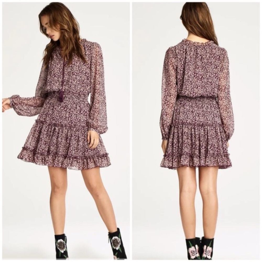 Rebecca Minkoff Ruffled Rosemary Mni Dress in Purple Leopard Print size S - Picture 2 of 16